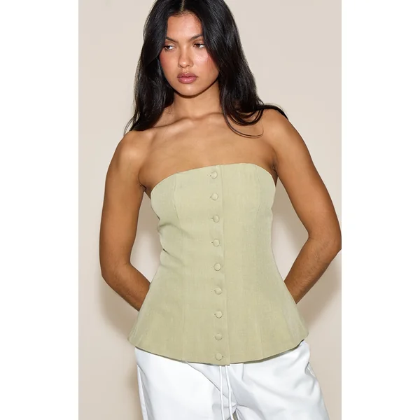Sage Green Woven Structured Bandeau Vest