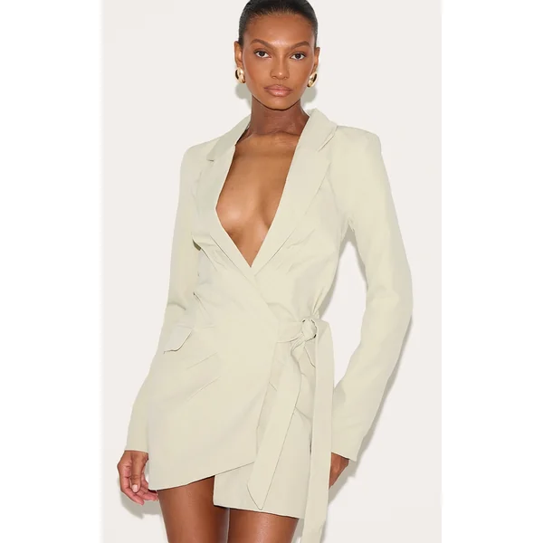 Sage Plunge Tie Side Blazer Dress