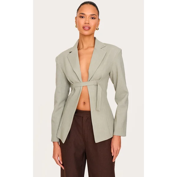 Sage Strap Detail Fitted Blazer