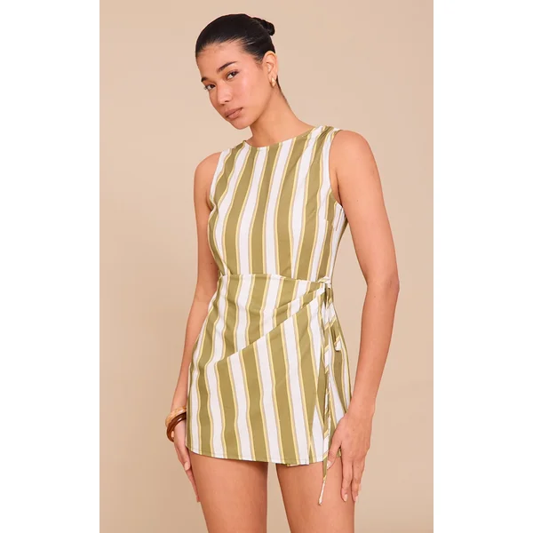Sage Stripe Wrap Front Romper