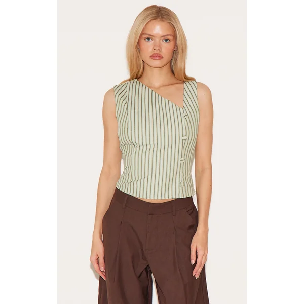 Sage Striped Asymmetric Fitted Vest