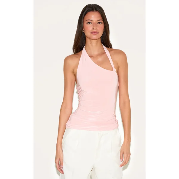 Salmon Slinky Halterneck Knot Detail Top