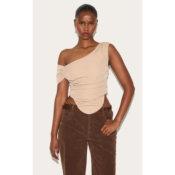 Sand Asymmetric Bardot Top