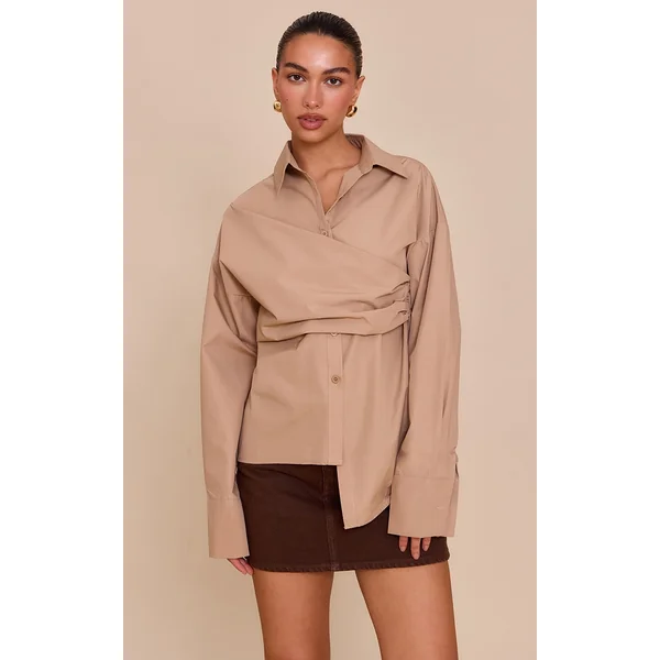 Sand Asymmetric Drape Shirt