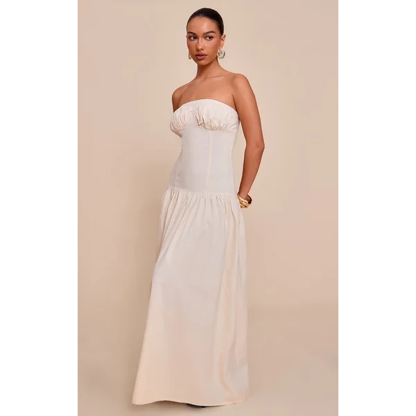 Sand Bandeau Bust Seam Detail Maxi Dress