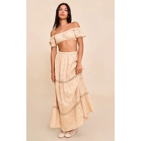 Sand Broderie Floaty Maxi Skirt