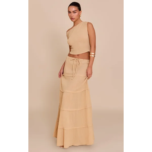 Sand Cheesecloth Floaty Drawstring Maxi Skirt