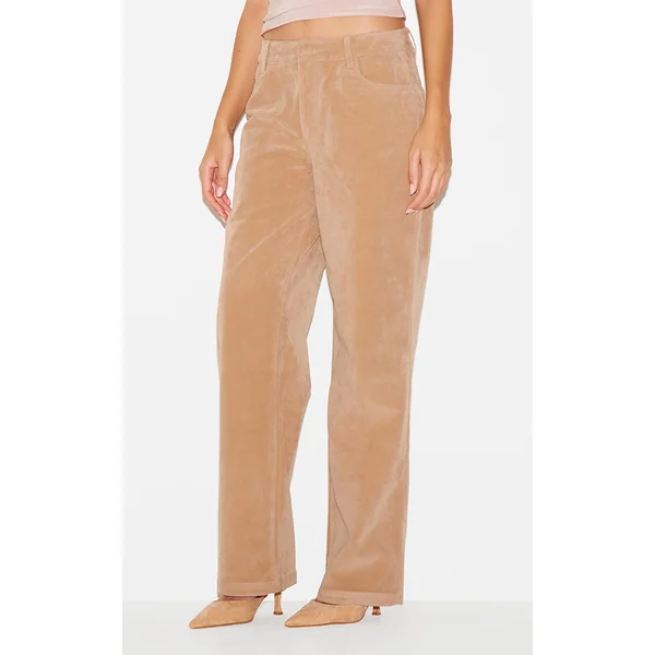 Sand Faux Suede Mid Rise Straight Leg Pants