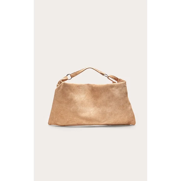 Sand Faux Suede Slouchy Shoulder Bag