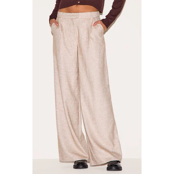 Sand Herringbone Mid Rise Tailored Pants