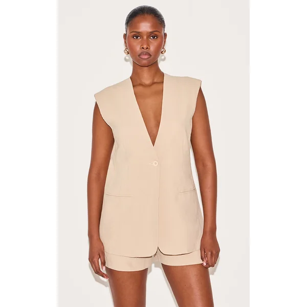 Sand Linen Look Longline Vest