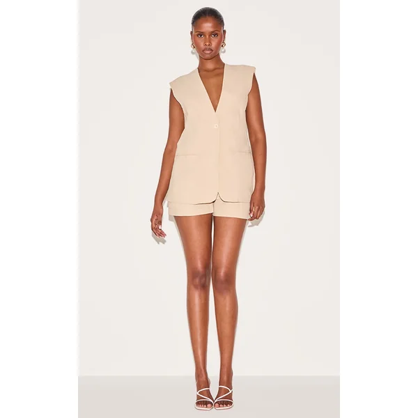 Sand Linen Look Woven Tailored Shorts