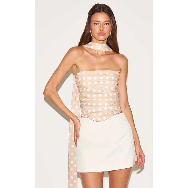 Sand Polka Dot Printed Scarf Detail Corset