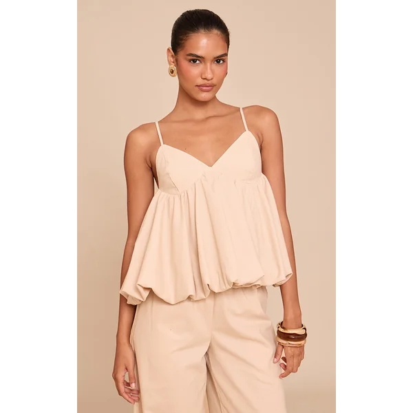 Sand Strappy Puffball Cami Top