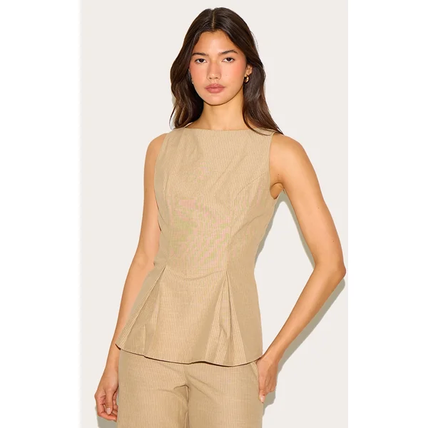 Sand Striped Cotton Peplum Top