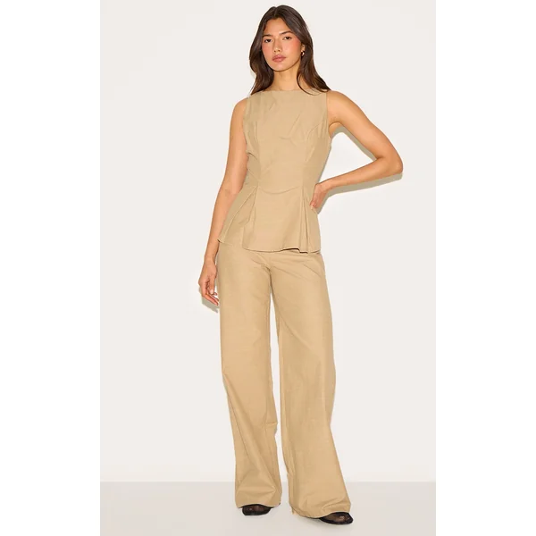 Sand Striped Cotton Wide Leg Pants