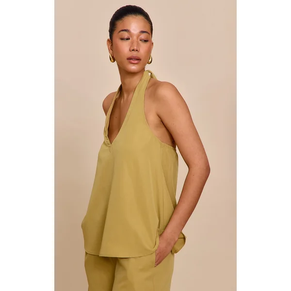 Sand Tailored Halter Frill Detail Top