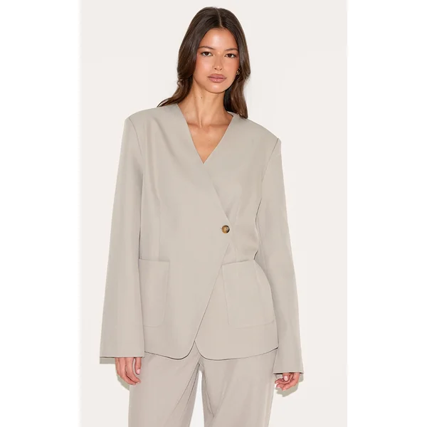 Sand Tailored Woven Asymmetric Blazer