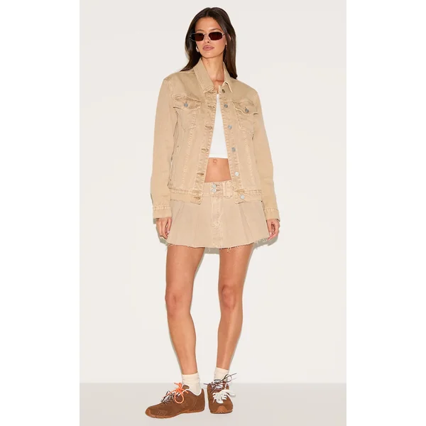 Sand Washed Corduroy Denim Mid Rise Pleated Mini Skirt