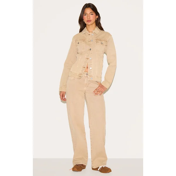 Sand Washed Corduroy Mid Waist Straight Leg Jeans