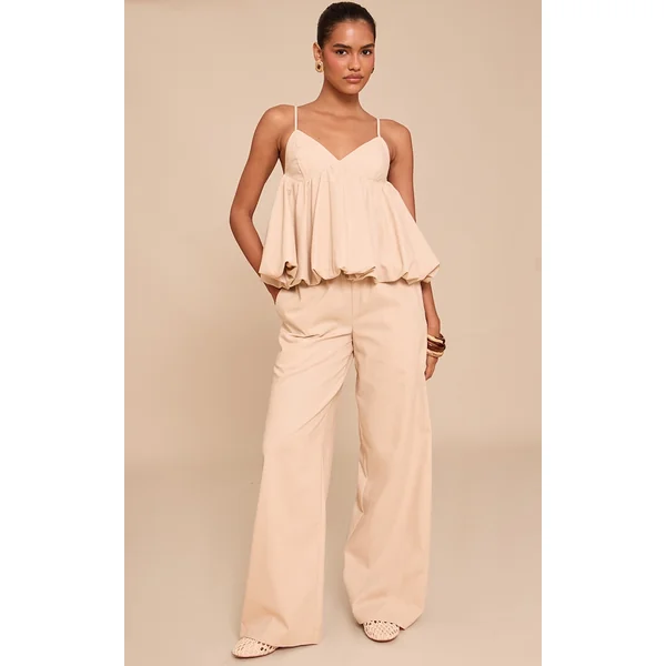 Sand Wide Leg Drawstring Pants