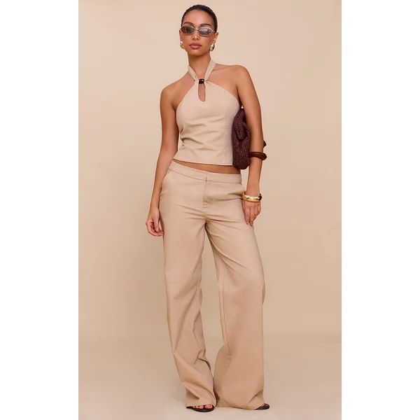 Sand Woven Mid Rise Wide Leg Pants