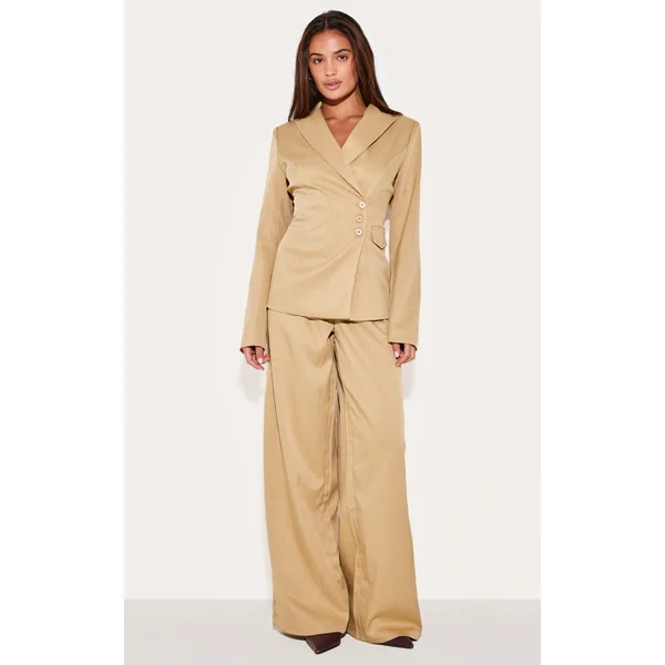 Sand Woven Tailored Wide Leg Pants