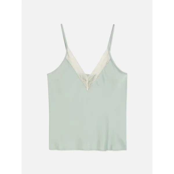 Satin and Lace Cami Pajama Top - Light Green