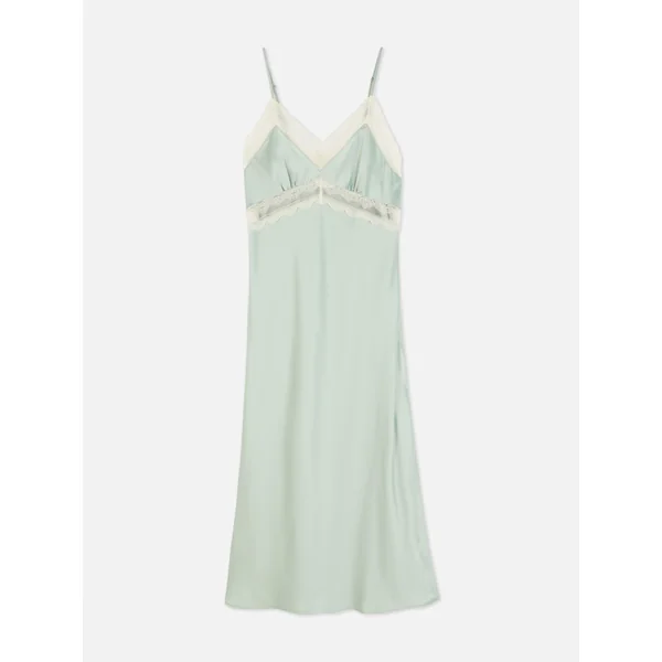 Satin and Lace Chemise - Light Green