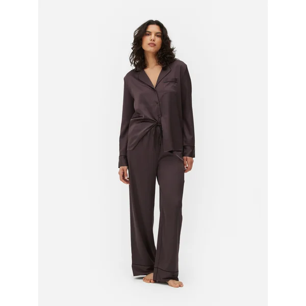 Satin Long Pajamas - Fig