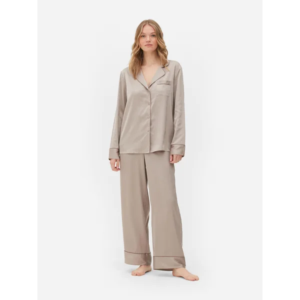 Satin Long Pajamas - Mocha