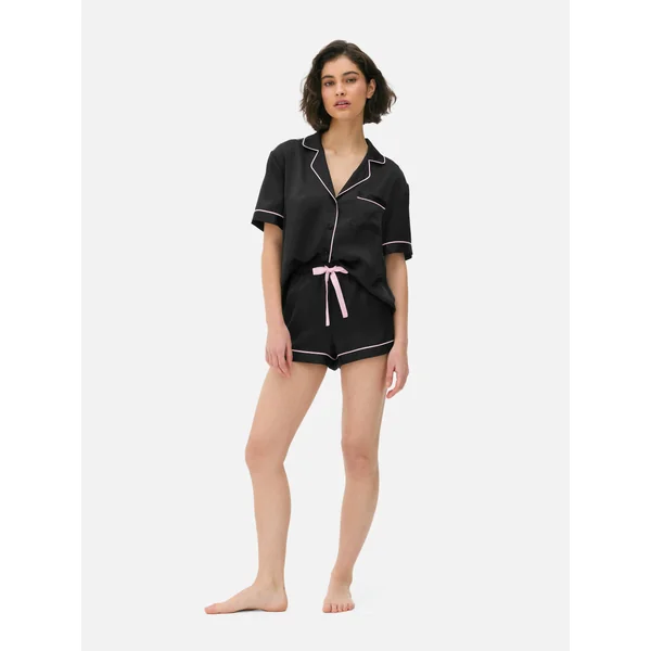 Satin Shorts Pajamas - Black