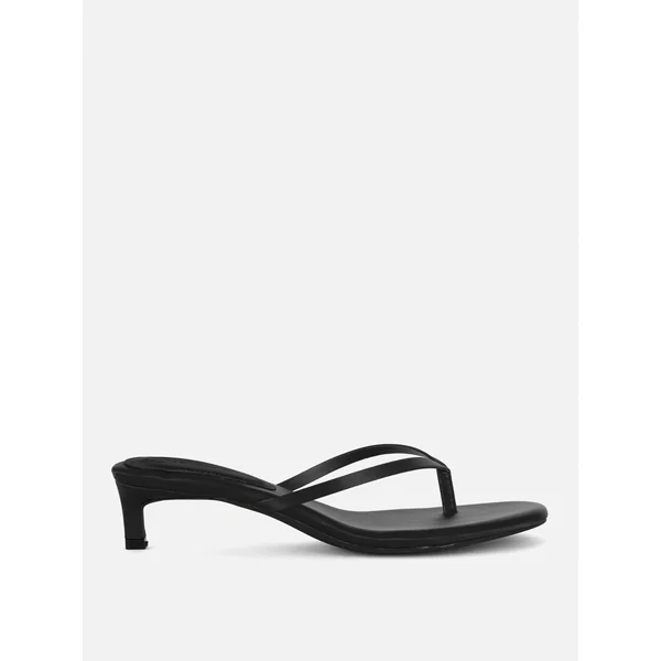 Satin Thong Kitten Heels - Black