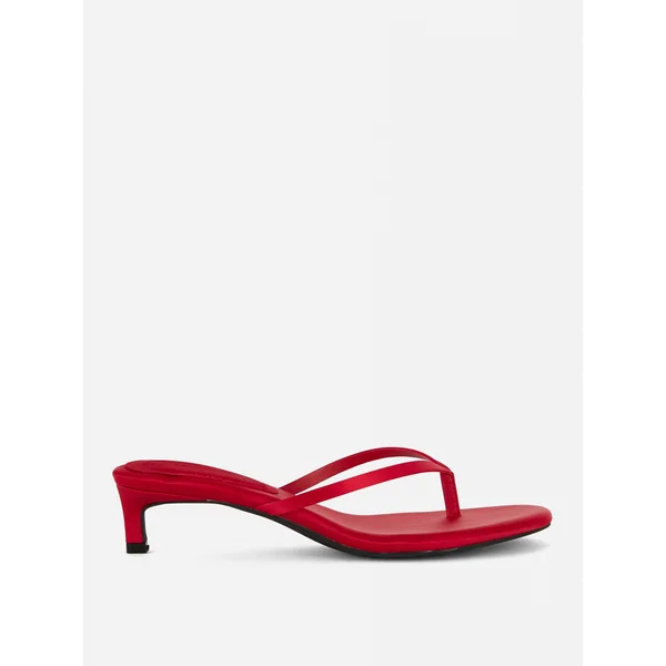 Satin Thong Kitten Heels - Red