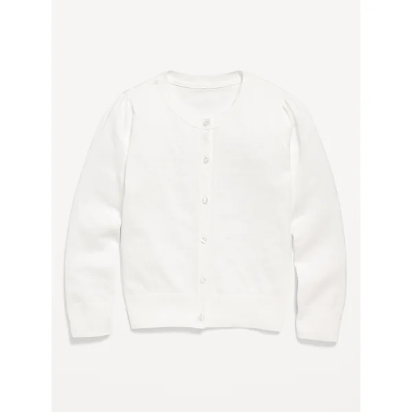 School Uniform Button-Up Cardigan for Girls - Calla Lily White