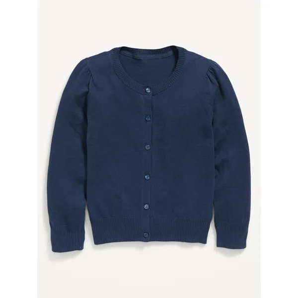 School Uniform Button-Up Cardigan for Girls - Navy Blue