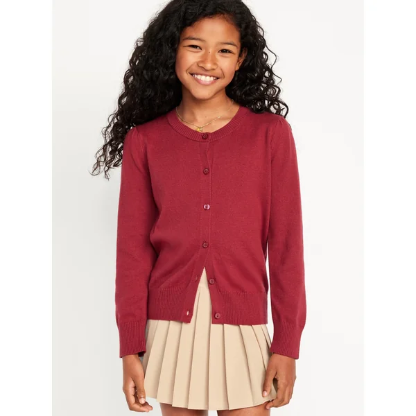School Uniform Button-Up Cardigan for Girls - Redstone
