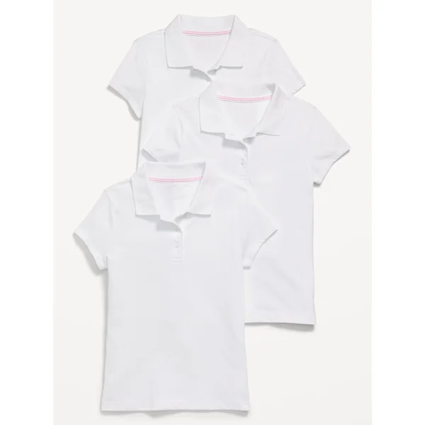 School Uniform Jersey-Knit Polo Shirt 3-Pack for Girls - Calla Lily White