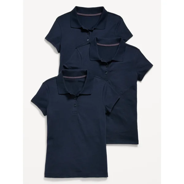 School Uniform Jersey-Knit Polo Shirt 3-Pack for Girls - Ink Blue