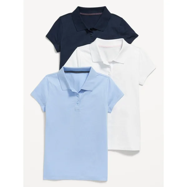 School Uniform Jersey-Knit Polo Shirt 3-Pack for Girls - Monet Blue