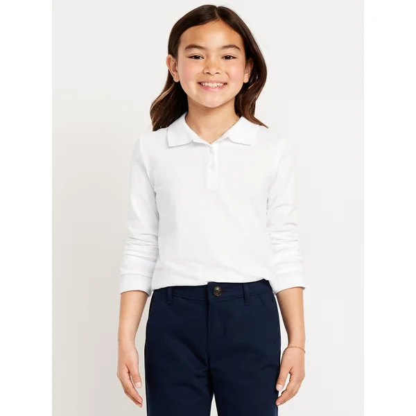 School Uniform Jersey-Knit Polo Shirt for Girls - Calla Lily White