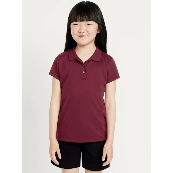 School Uniform Jersey-Knit Polo Shirt for Girls - Crimson Cranberry