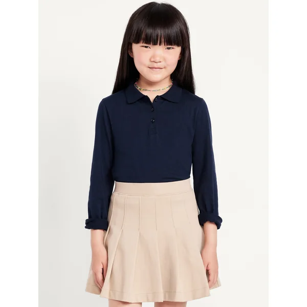 School Uniform Jersey-Knit Polo Shirt for Girls - Ink Blue