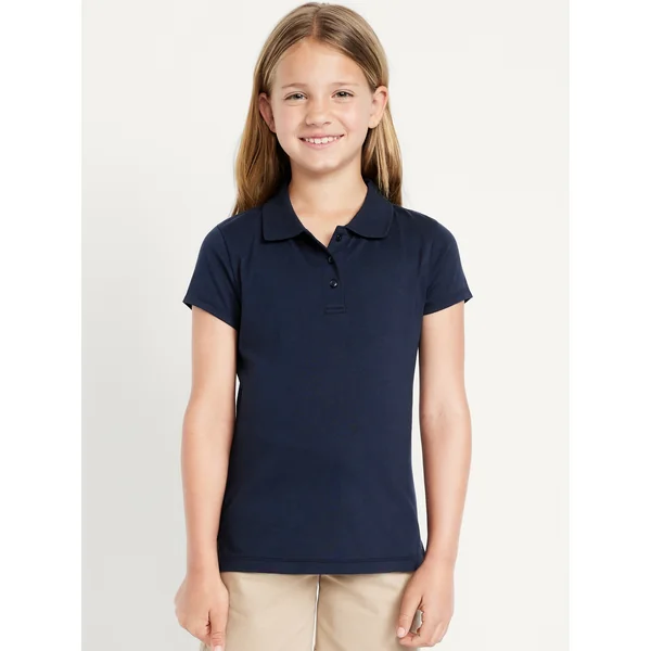 School Uniform Jersey-Knit Polo Shirt for Girls - Ink Blue