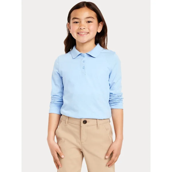 School Uniform Jersey-Knit Polo Shirt for Girls - Monet Blue