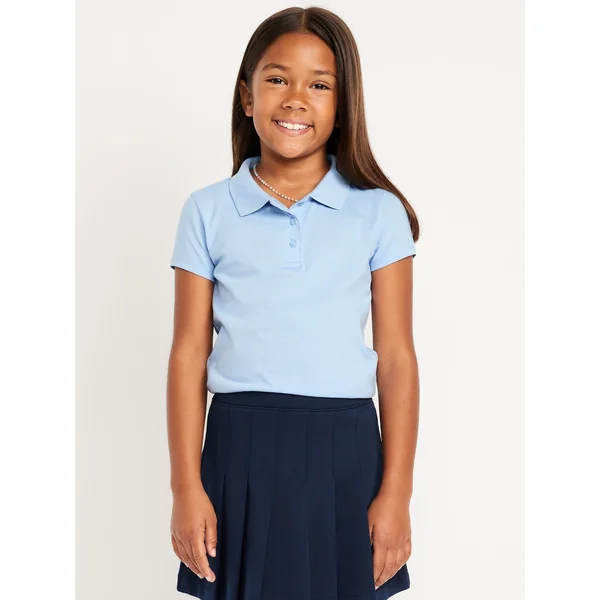 School Uniform Jersey-Knit Polo Shirt for Girls - Monet Blue