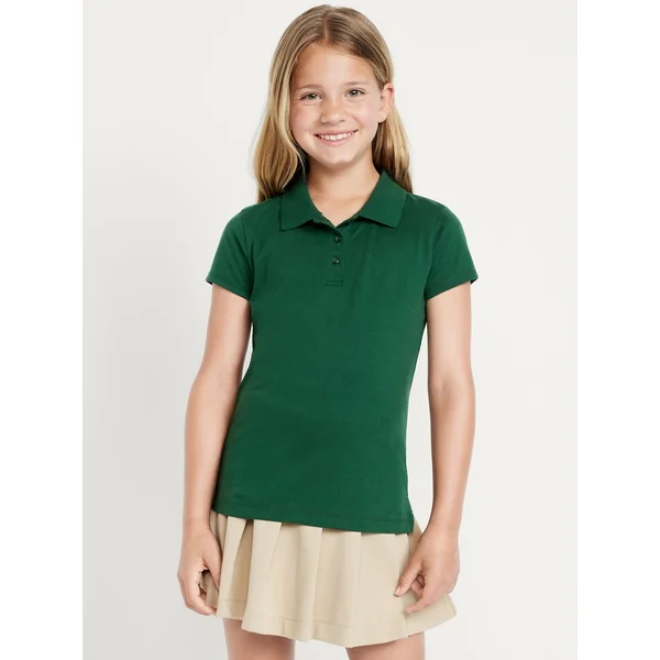 School Uniform Jersey-Knit Polo Shirt for Girls - Plant Life
