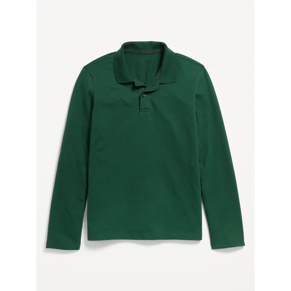 School Uniform Long-Sleeve Polo Shirt for Boys - Dark Green