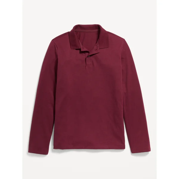 School Uniform Long-Sleeve Polo Shirt for Boys - Dark Red