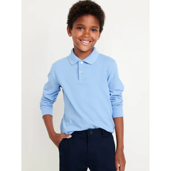 School Uniform Long-Sleeve Polo Shirt for Boys - Monet Blue